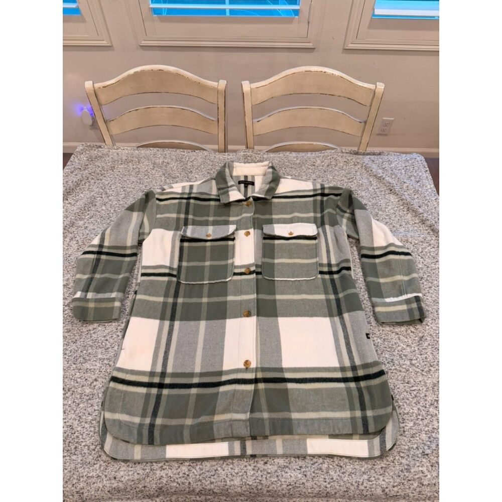 Banana Republic Plaid Shacket Shirt Jacket Overshirt Green White Women’s XL